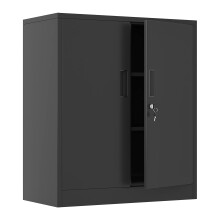 iJINGUR Metal Storage Cabinet with Locking Doors and 2 Adjustable Shelves, Small Lockable Storage Cupboard for Home Office Garage (Black)