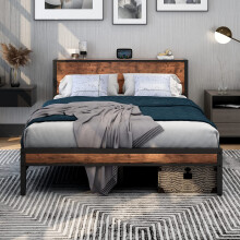DUMEE King Size Bed Frame with Storage Wooden Headboard, Metal Bed Frame Kingsize Bed Base/Mattress Foundation, Enhanced Support Noise Free, Textured