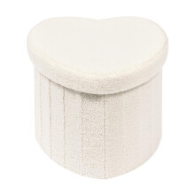 Bonlife White Boucle Ottoman with Storage,Foldable Footstool for living room,Toy Chest,Storage Seat Teddy Heart Shape Footrest,38X38X32cm