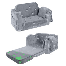 MeMoreCool Kids Couch, Folding Toddler Chair Bed, Soft Plush Fold Out Kids Armchair Floor Mini Sofa Glow in The Dark, Comfy Baby Recliner for Girls