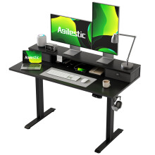 Agilestic Height Adjustable Desk with Two Drawers, 120 x 60 cm Electric Computer Desks with Memory Function, Sit Stand Desk, Black
