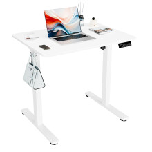 ERGOMAKER Electric Height Adjustable Standing Desk 80x60cm, Sit Stand Desk with Splicing Top for Home Office (White Frame + White Desktop)