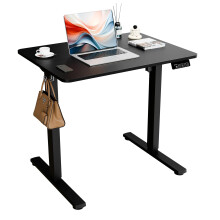 ERGOMAKER Electric Height Adjustable Standing Desk 80x60cm (31.5"x23.6"), Sit Stand Desk with Splicing Top for Home Office (Black Frame + Black