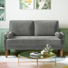 Vesgantti Small 2 Seater Sofa Grey, Comfy Sofa Couch with Spring Cushion, Velvet Sofa with Wood Legs, Modern Love Seat Sofa, Sofa 2 Seater for Living