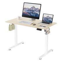 ERGOMAKER Electric Standing Desk 80x60cm Height Adjustable table, Sit Stand Desk with Splicing Top for Home Office (White Frame + Gold Oak Desktop)