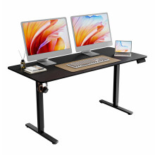 ERGOMAKER Electric Standing Desk 160x70cm, Height Adjustable Stand Up Desk with Hooks and Memory Smart Handset for Home Office, Black