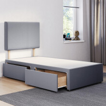 ComfoRest - Luxurious 3FT Single Divan Bed with 2 Drawers & Plain 24" Headboard | Sturdy Base with Storage for Compact Rooms (Grey Plush)