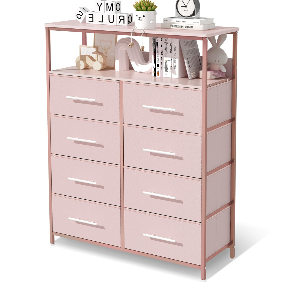 MYGIIVOVO Chest of Drawers, Dresser for Bedroom with 8 Fabric Drawers, Tall Storage Organizer Unit with 2 Layers Shelf, TV Stand with Sturdy Metal