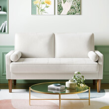 Vesgantti Small 2 Seater Sofa Beige, Comfy Couch with Spring Cushion, Velvet Sofa with Wood Legs, Modern Love Seat Sofa 2 Seater for Living Room,