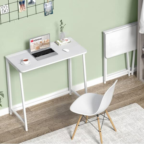 WOHOMO Folding Desk, 120cm Foldable Computer Desk for Bedroom, Space Saving Computer Table Writing Workstation for Home Office, Easy Assembly, White 1