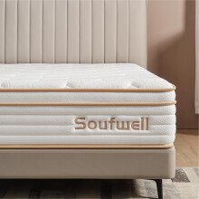Soufwell Double Mattress, Memory Foam Hybrid Double Mattress, Zoned Coil Pocket Sprungs, Medium Firm Orthopedic Support, Motion Isolation,