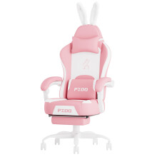 PZDO Pink Gaming Chair,High Back Computer Chair with Footrest, Kawaii Gaming Chairs for Girls Adults Women Kids, Reclining Chairs with Bunny Ear &