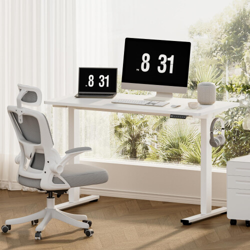FLEXISPOT E1 Plus ONE PIECE Electric Standing Desk Height Adjustable Sit Stand Desk with Memory Smart Panel(120 * 60cm, White Frame+Maple Desktop) 1
