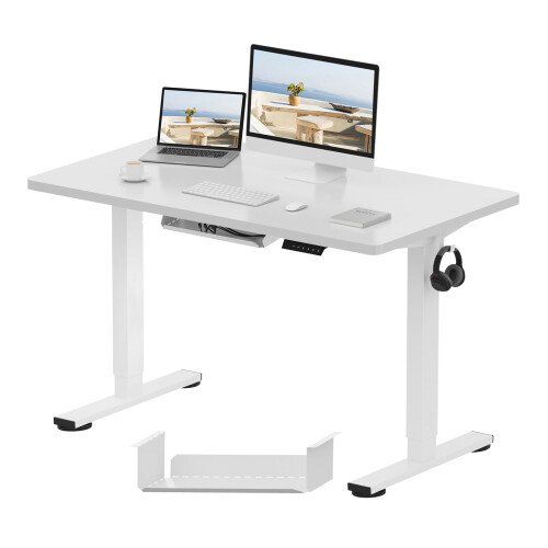 FLEXISPOT E1 Plus ONE PIECE Electric Standing Desk Height Adjustable Sit Stand Desk with Memory Smart Panel(120 * 60cm, White Frame+Maple Desktop)