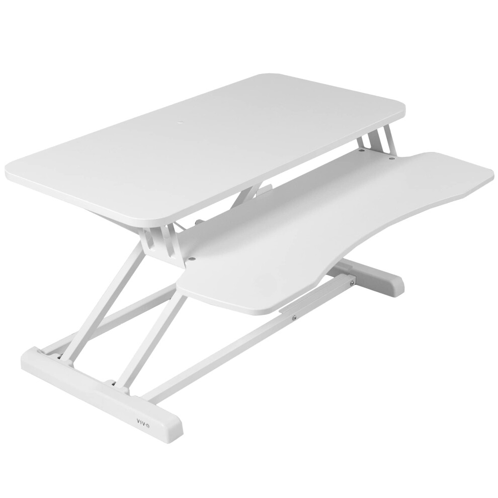 VIVO 81 cm Desk Converter, K Series, Height Adjustable Sit to Stand Riser, Dual Monitor and Laptop Workstation with Wide Keyboard Tray, White,