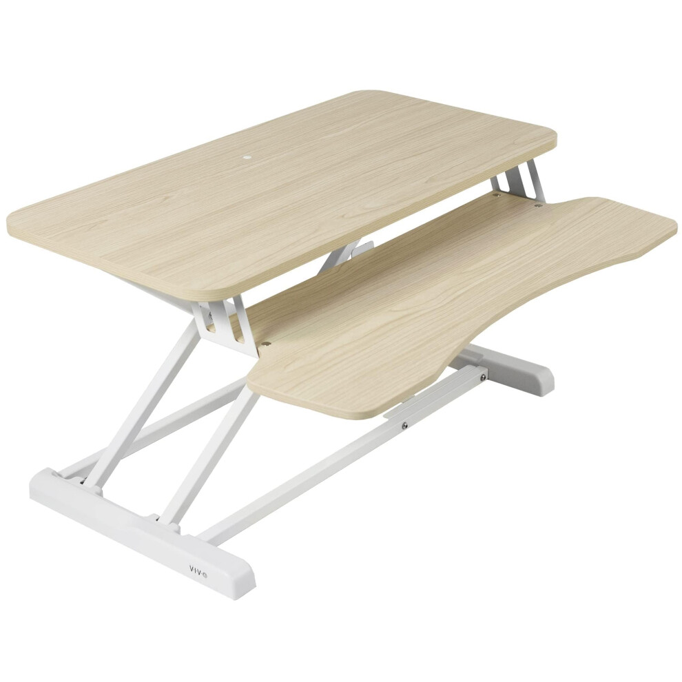 VIVO 81cm Desk Converter, K Series, Height Adjustable Sit to Stand Riser, Dual Monitor and Laptop Workstation with Wide Keyboard Tray, Light Wood Top,