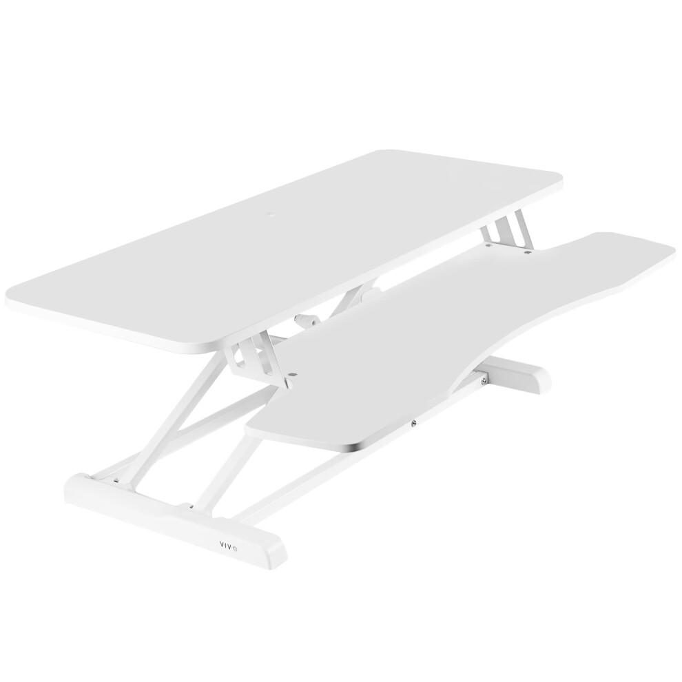 VIVO 91 cm Desk Converter, K Series, Height Adjustable Sit to Stand Riser, Dual Monitor and Laptop Workstation with Wide Keyboard Tray, White,