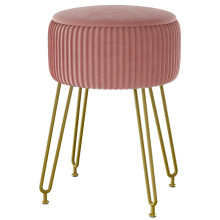 IBUYKE Velvet Storage Footrest Stool Ottoman, Makeup Vanity Stool Side Table with Golden Steel Legs Removable Cover, Coffee Table Top Cover, Pink