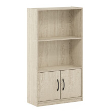Furinno Gruen 3-Tier Open Shelf Bookcase with 2 Doors Storage, Metropolitan Pine