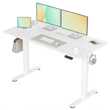 Claiks Electric Standing Desk, Adjustable Height Stand up Desk, 140x60 cm Sit Stand Home Office Desk with Splice Board, White Frame/White Top