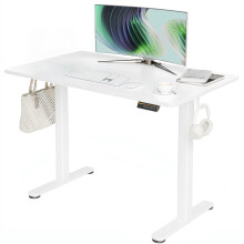 Claiks Electric Standing Desk, Adjustable Height Stand up Desk, 100x60 cm Sit Stand Home Office Desk with Splice Board, White Frame/White Top