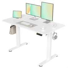 Claiks Electric Standing Desk, Adjustable Height Stand up Desk, 120x60 cm Sit Stand Home Office Desk with Splice Board, White Frame/White Top