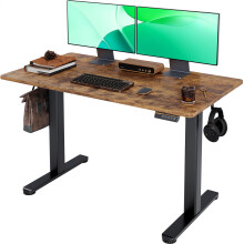 Claiks Electric Standing Desk, Adjustable Height Stand up Desk, 120x60 cm Sit Stand Home Office Desk with Splice Board, Black Frame/Brown Top