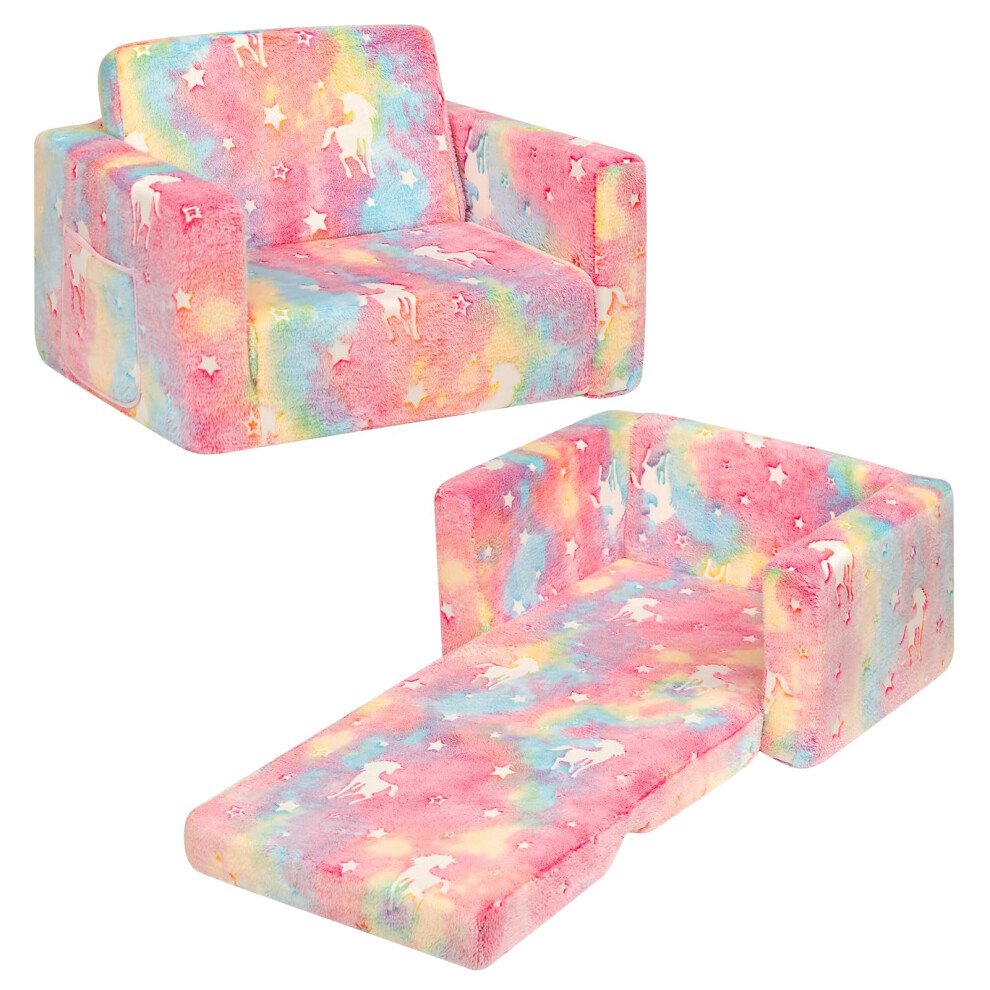 BEJOY Kids Sofa Bed 2-in-1 Flip Out Cuddly Flannel Toddler Couch Convertible Sofa to Lounger Children Sofa Bed Children's Day and Birthday Gift for