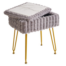 IBUYKE Rectangle Vanity Chair with Storage Space, Footrest Footstool Ottoman, Vanity Stool, Dressing Table Chair, with Anti-Slip Feet, for Makeup