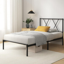 ZINUS Elias Single Bed Frame ? Bed 90x190 cm ? 30cm Height ?Metal Bed Frame with Headboard ? Platform bed frame with steel slat support ? Clearance