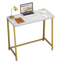 WOHOMO Folding Desk, Small Writing Desk, Space-Saving Foldable Laptop Table Writing Workstation for Home Office, Easy Assembly, White and Gold