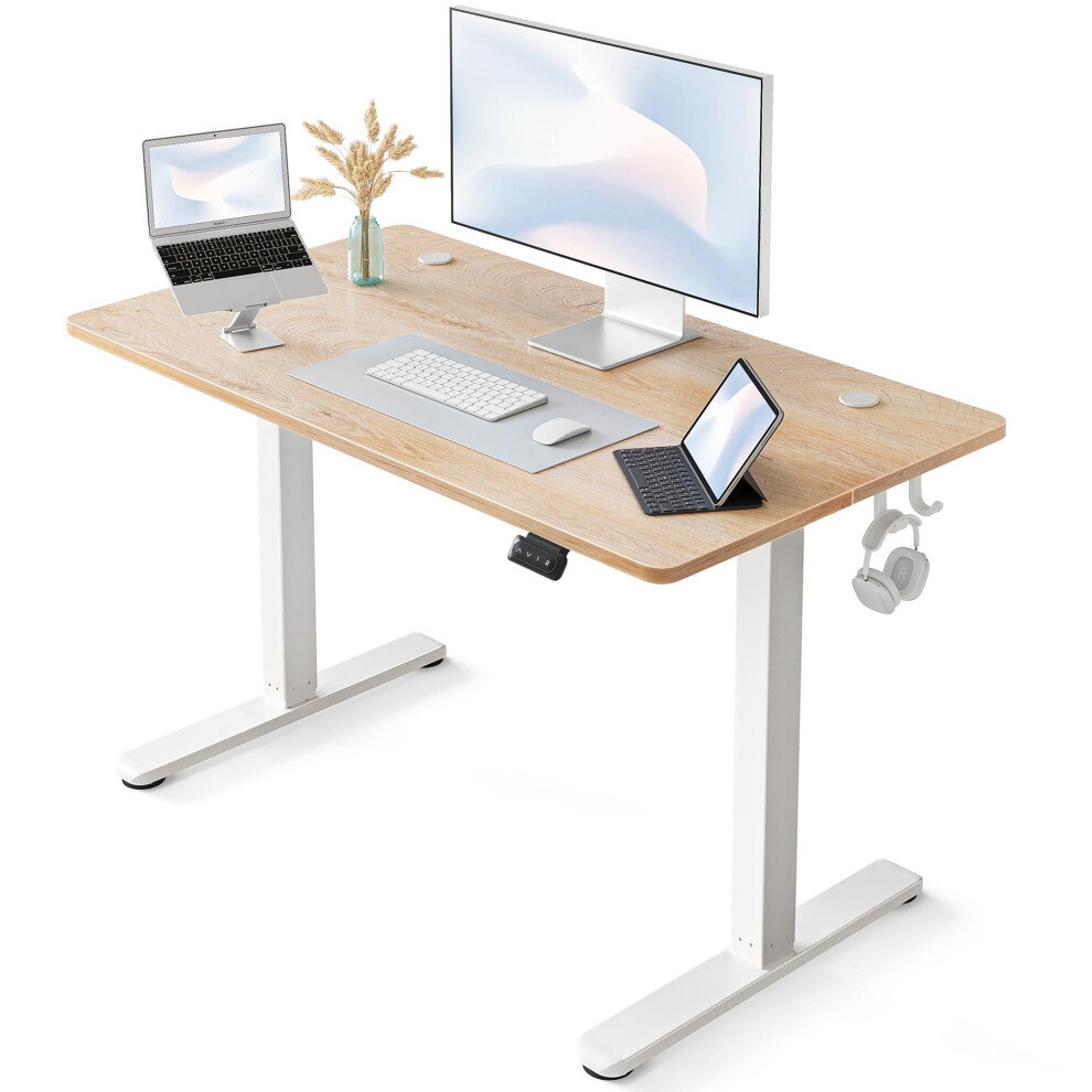 FEZIBO Height Adjustable Electric Standing Desk, 100 * 60cm Stand up Table, Sit Stand Home Office Desk with Splice Board, Maple Top