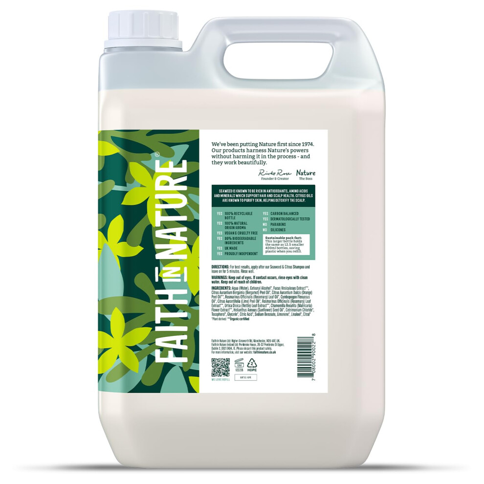 Faith In Nature Natural Seaweed & Citrus Conditioner, Detoxifying for Oily Hair & Scalp, Vegan & Cruelty Free, No SLS, Silicones or Parabens, 5L