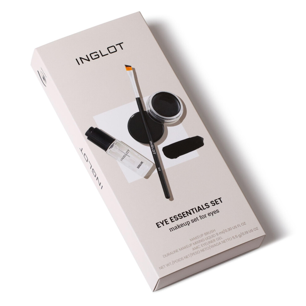 Inglot Eye Essentials Set | Duraline + AMC Eyeliner Gel 77 + Makeup Brush 31T | Black Eyeliner | Prolong Makeup Durability | Transparent | Waterproof