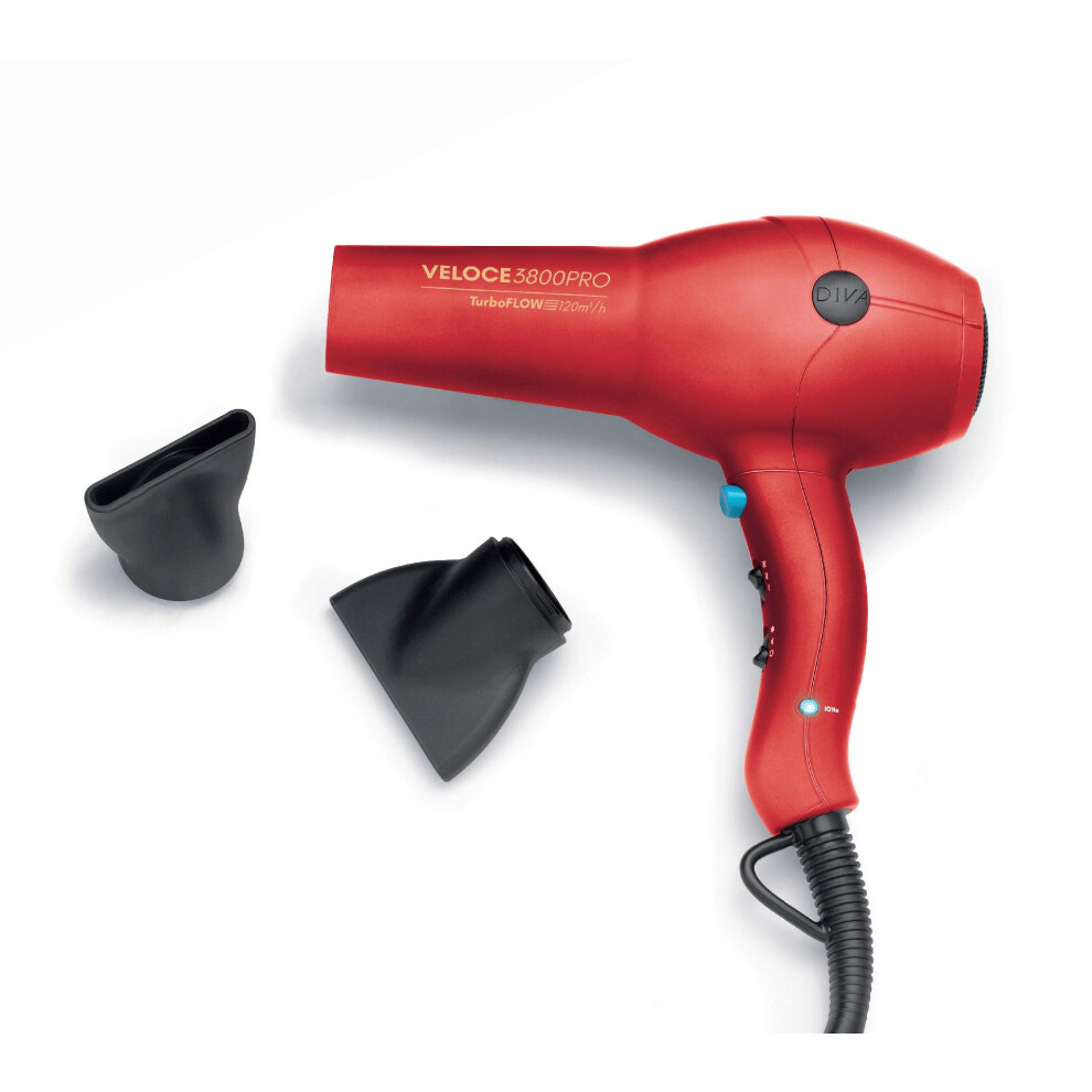Diva Pro Styling Edit Veloce 3800 Pro Dryer Red 2200 W Professional Hairdryer with Ionic Conditioning, EDT108