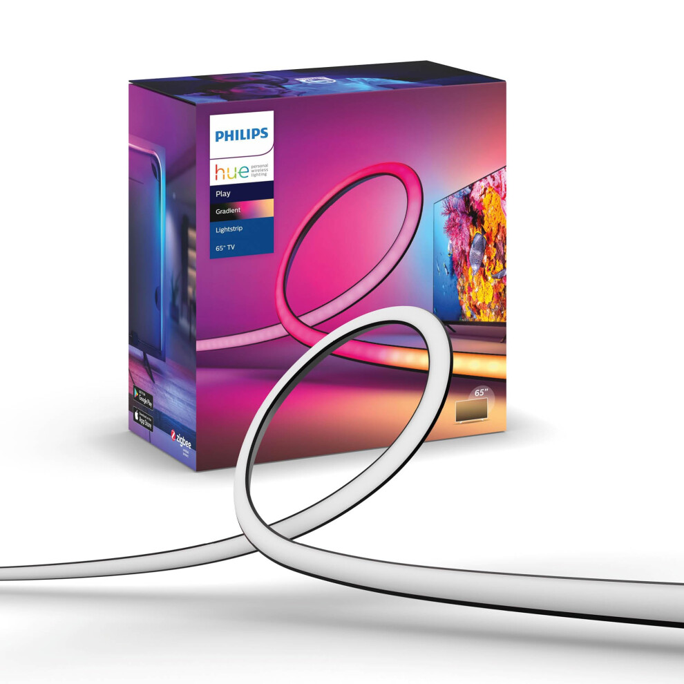 Philips Hue Gradient Lightstrip for 65 Inch TV, Sync with Media and Gaming, Smart Entertainment LED Lighting with Voice Control, Compatible with