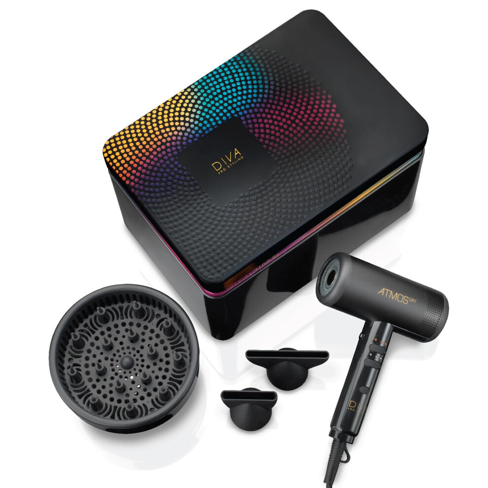 Diva Pro Styling Atmos Dry Compact Diffuser Hairdryer - Ultra High-Powered, Lightweight And Incredibly Quiet