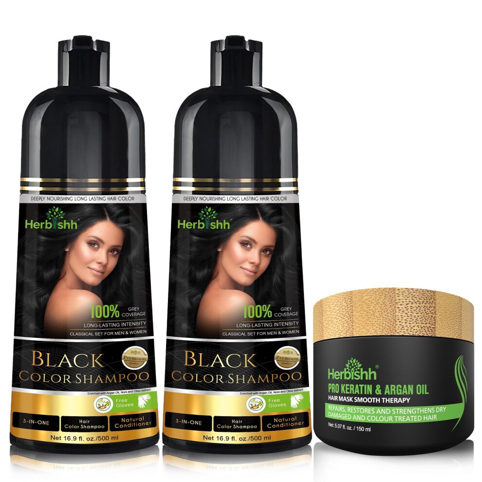 Herbishh Gray Combo Pack-2Pcs Hair Color Shampoo For Hair+ 1Pc Argan Intense Hair Mask- Hair Dye Shampoo ? Colors Hair In Minutes ? Long-Lasting
