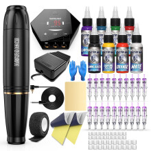 Wormhole Tattoo Pen Kit Cartridge for Beginners Rotary Tattoo Machine Pen Type Complete Tattoo Supplies WTK070, 58 Piece Set