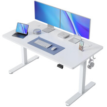 FEZIBO Electric Height Adjustable Standing Desk, 60x140cm Ergonomic Home Office Table with Splice Board & White Wood Grain Surface, Upgraded Stable