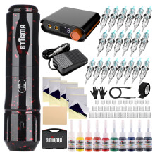 STIGMA Rotary Tattoo Machine Kit with 20pcs Cartridges Needles, Digital Display, Power Supply, Plastic Box for Beginners and Artists