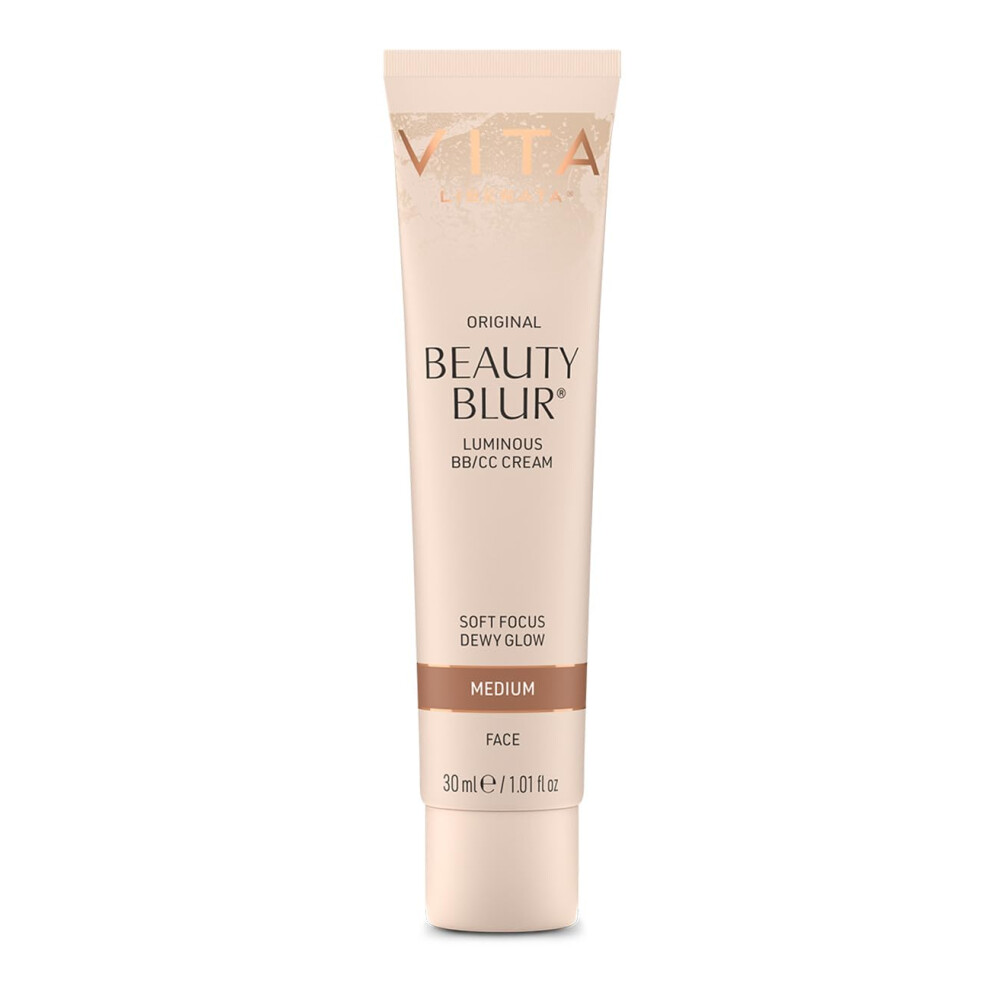 VITA LIBERATA Beauty Blur Medium 30ml & Brush Bundle, BB/CC Cream, Hydrating complexion booster, Radiant Glow & Flawless Finish, Colour Corrector,