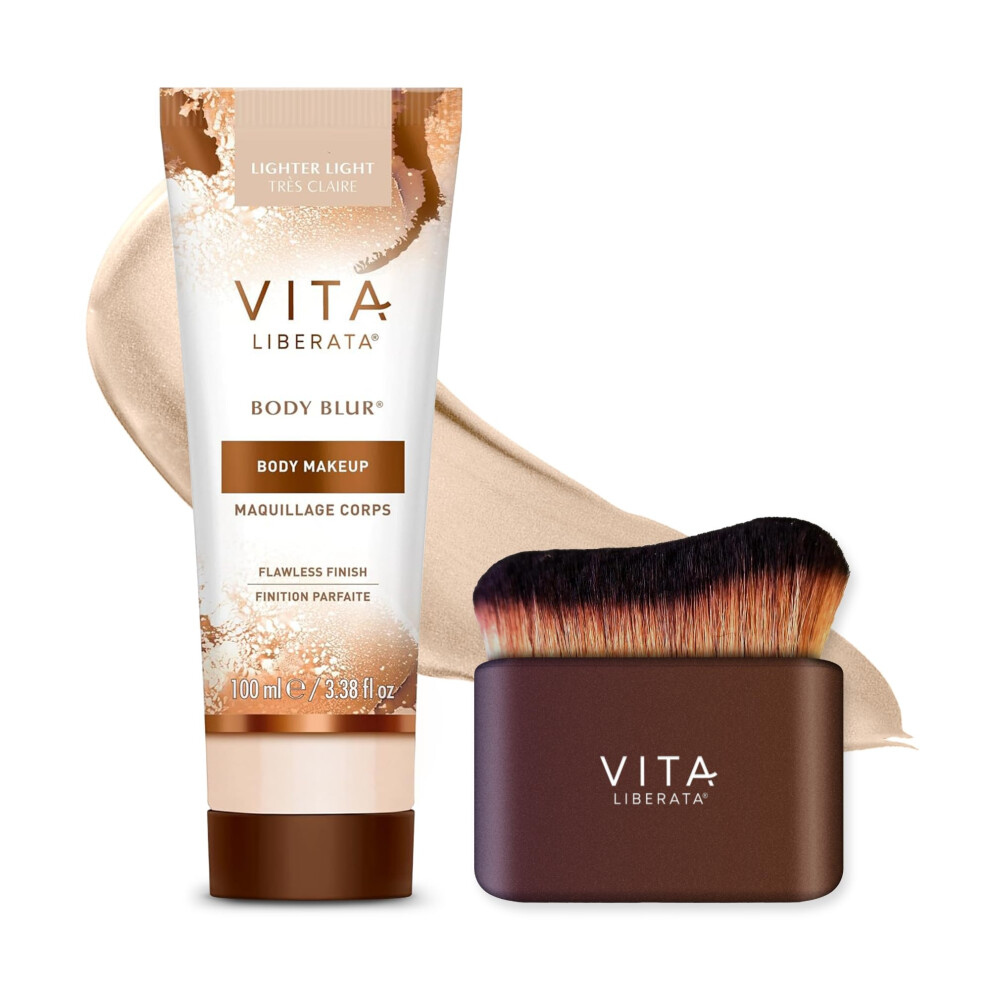 VITA LIBERATA Body Blur Light 100ml & Brush Bundle, Leg & Body Makeup, Skin Perfector, Wash Off Instant Tan, Streak Free Application Blending Brush,