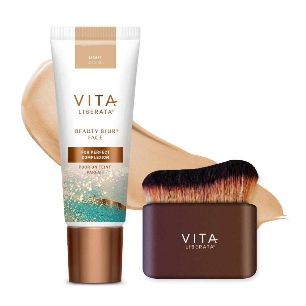VITA LIBERATA Beauty Blur Light 30ml & Brush Bundle, BB/CC Cream, Hydrating complexion booster, Radiant Glow & Flawless Finish, Colour Corrector,