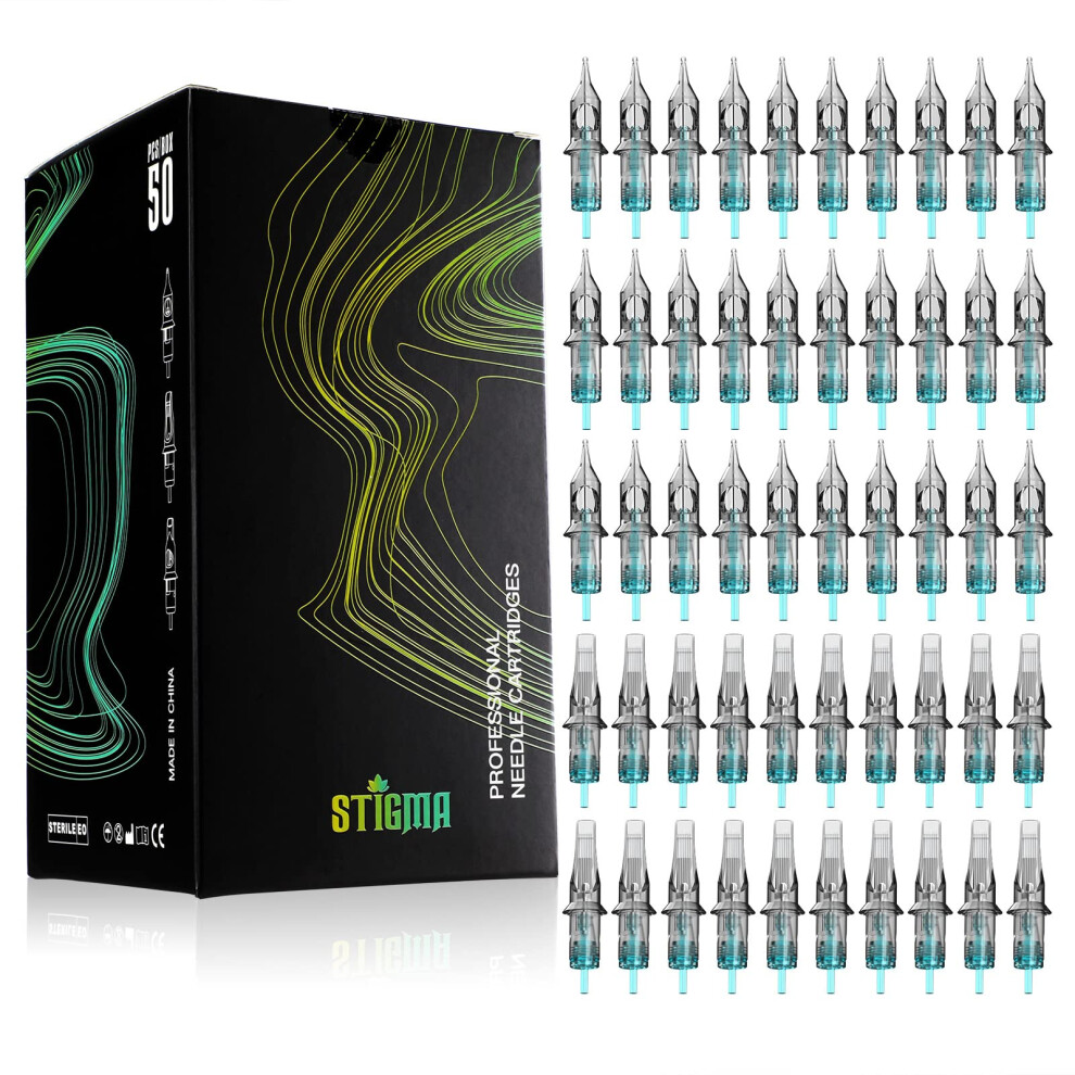 Stigma 50Pcs Tattoo Cartridges Needles Disposable Mixed #10 Bugpin Round Liner Curved Magnum Shader 3Rl 5Rl 7Rl 7Rm 9Rm En02b-50Kit-Z
