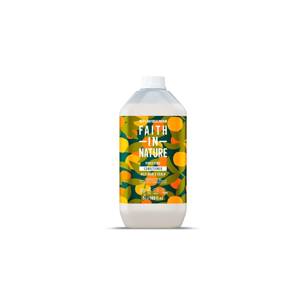 Faith In Nature Natural Grapefruit & Orange Conditioner, Purifying for Oily Hair & Scalp, Vegan & Cruelty Free, No SLS, Silicones or Parabens, 5L