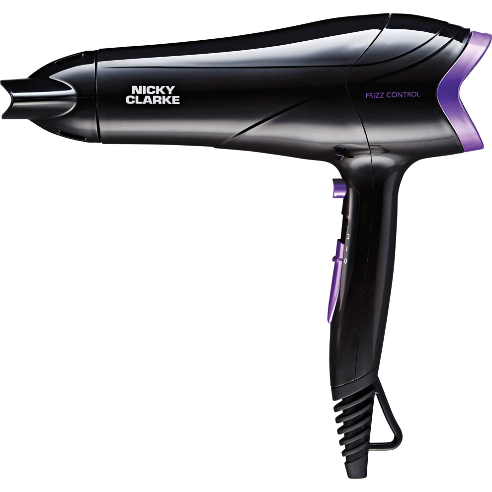 Nicky Clarke 2200W Lightweight Frizz Control Fast Dry DC Ionic Hair Dryer - 2 Heat & Speed Settings - Cool Shot - 2M Salon Length Cable with Hanging