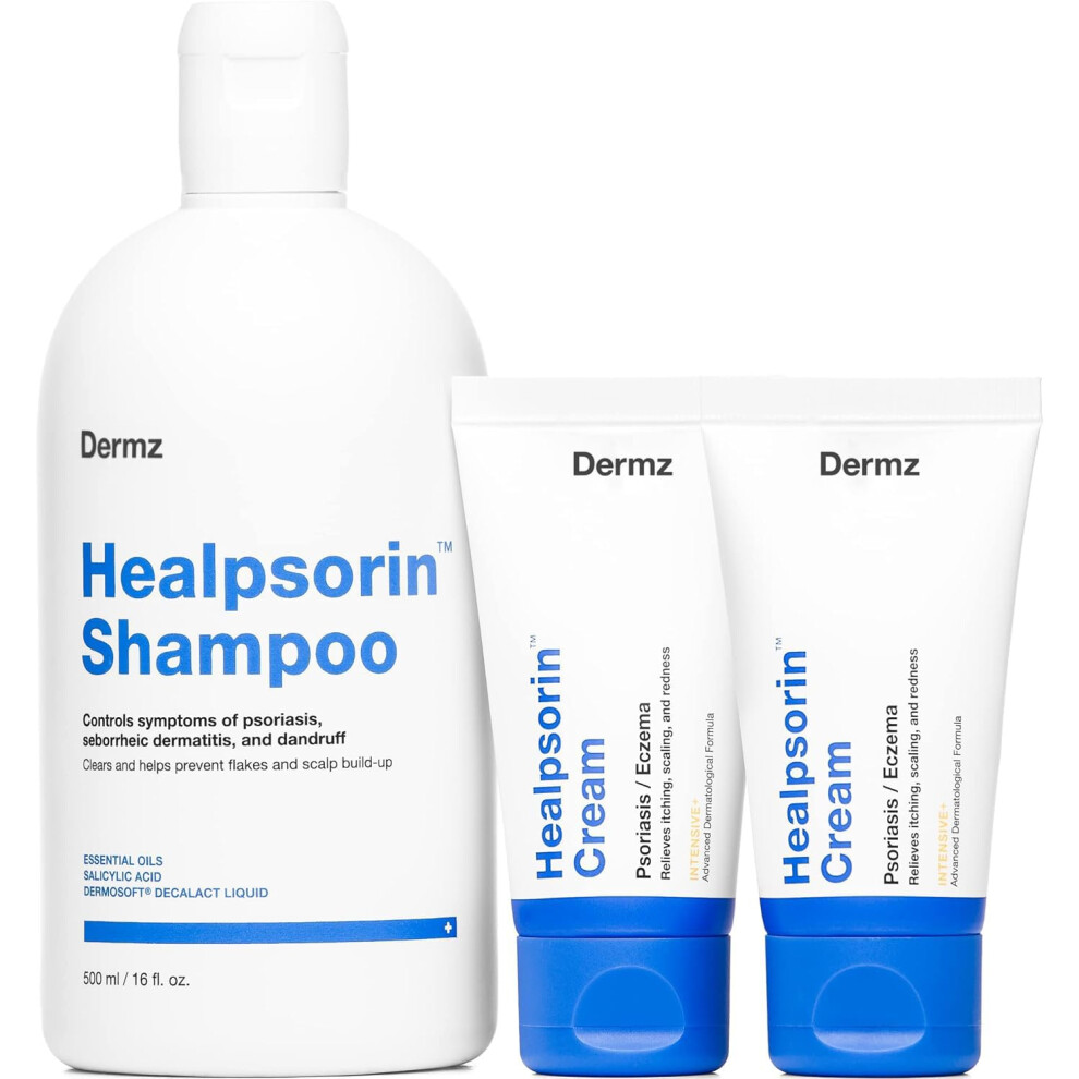 Dermz Cream Medicated Shampoo Bundle With 2X For Psoriasis & Eczema - Treatment For Itchy, Cracked & Irritated Skin - Dermatology - Healpsorin