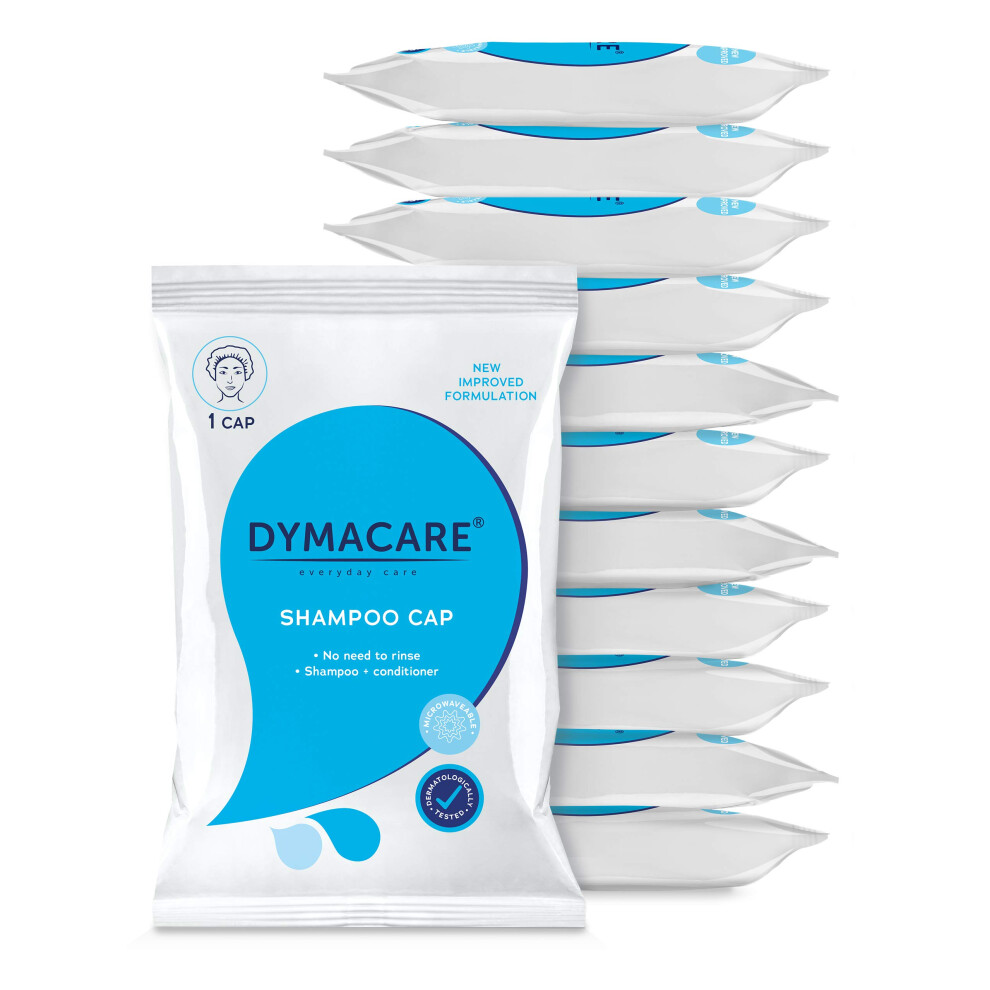 Dymacare No Rinse Shampoo Cap | Rinse Free Shower Cap That Shampoos & Conditions | Ph Balanced, Microwaveable, No Rinse Waterless Hair Wash | 12 Caps