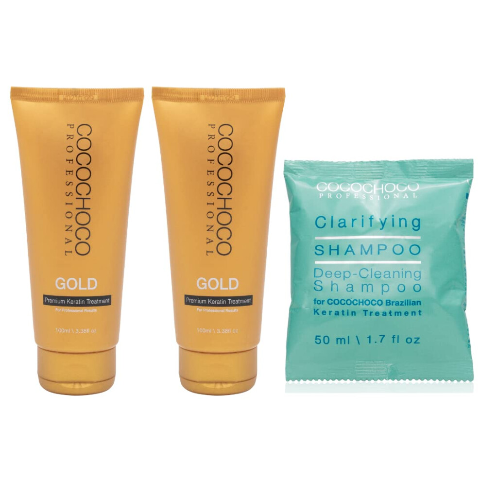 Cocochoco Professional Gold Keratin Kit In Box - Gold Keratin Hair Treatment (200 Ml) And Cleansing Shampoo (50 Ml) - Complex Keratin Treatment For